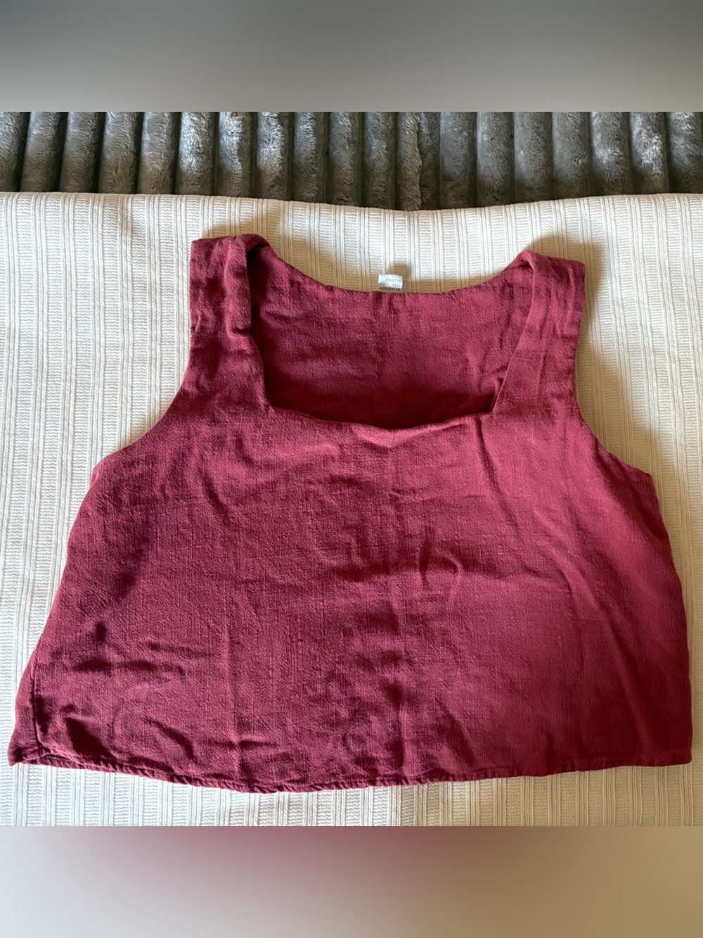 Anarbess  Women's Sleeveless Linen Square-Neck Crop Top - Wine small